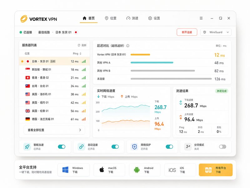Vortex VPN 极速连接网络测速与低延迟面板数据